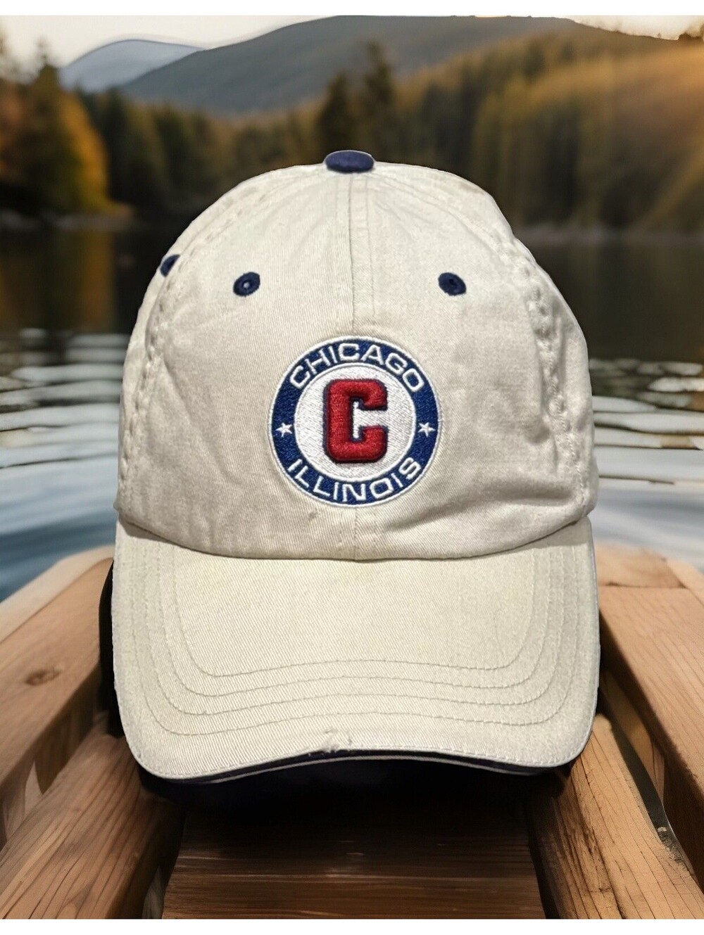 Chicago Illinois Deep Dish Pizza Windy City Work Distressed Tan Baseball Cap